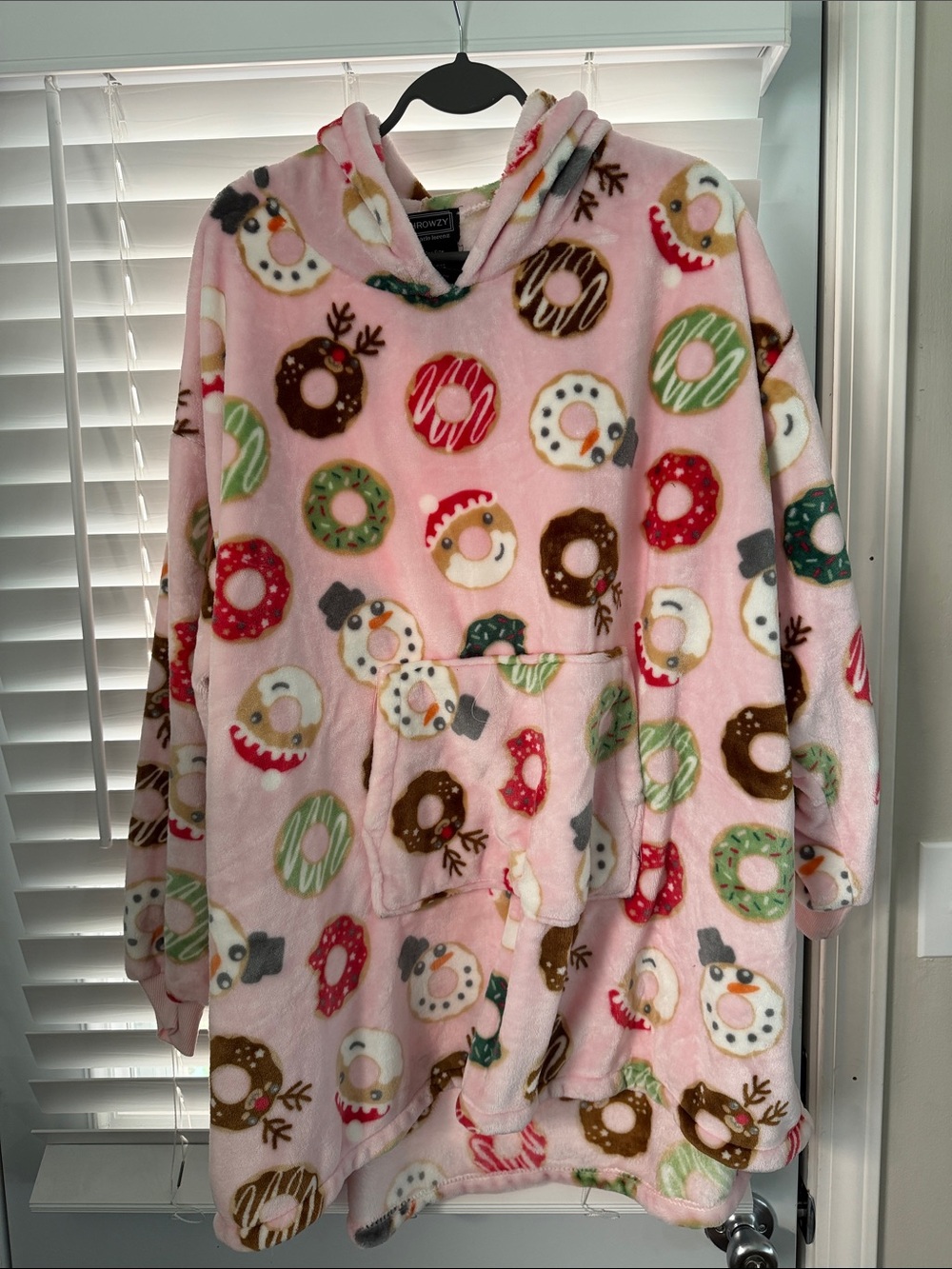 Cozy Pink Donut & Snowman Hooded Fleece Pullover